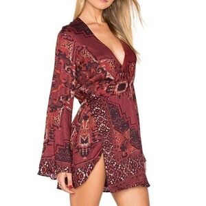 The Jetset Diaries Rust Red Paisley Wrap Mini Dress